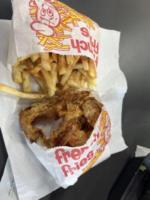 Amazing onion rings, plus some fries