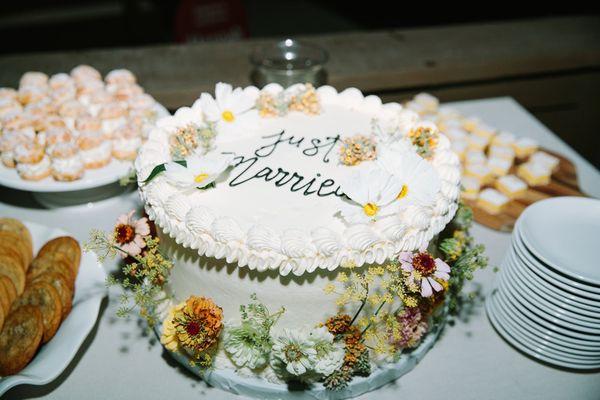 Carrot cake with cream cheese buttercream, gooey chocolate chip cookies, lemon bars, and vanilla cream puffs.