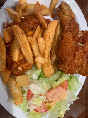 Fried chicken with Salad And Fries Thank you! Delicious