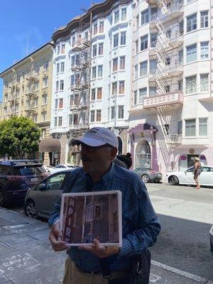 Steve in front of the Vertigo Hotel