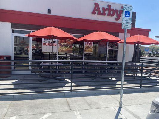 Their front door and outdoor seating