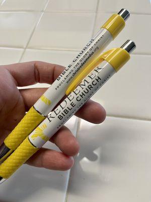 Pens with church logo