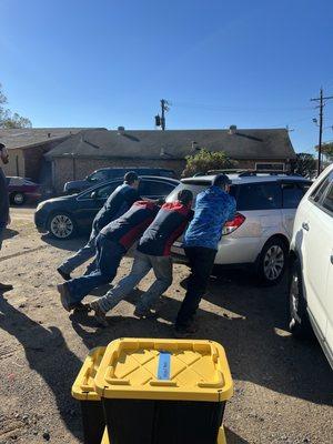 J&L Automotive men pushing my car!