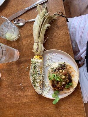 Lengua Taco with Elote Corn