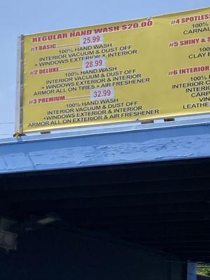 Car Wash Menu