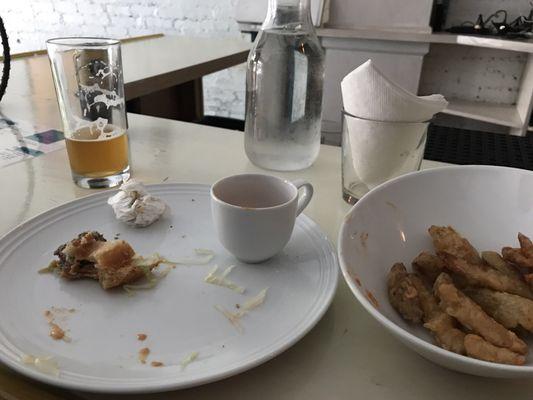 Meant to take a pic before but it was just so darned good! Happy hour burger and tempura potatoes.