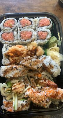 Spicy tuna, sweet potato tempura, shrimp tempura