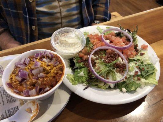 Cup of Chili and half salad