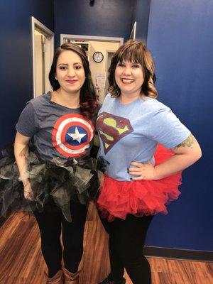 Super hero stylists. Having fun on Halloween.