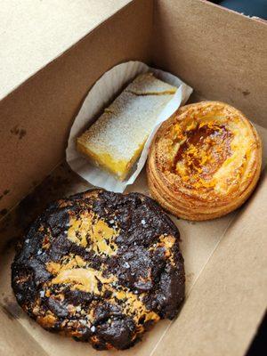 Double Chocolate Toffee Cookie, Lemon Bar, Orange Croissant