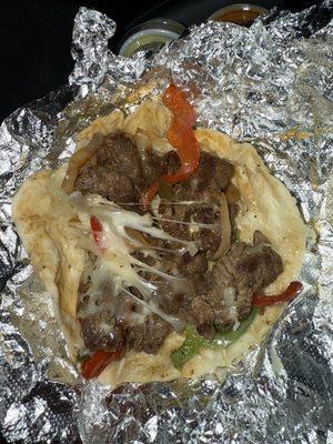 Beef fajita with mozz cheese - perfection!