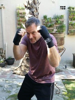 My 57 year young client Robert getting ready to get some cardio boxing in.