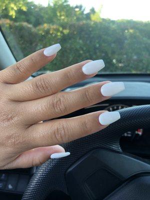 White acrylic coffin shaped nails