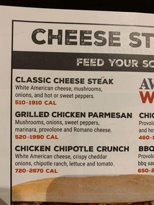 classic cheese steak menu