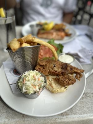 Crab Sandwich with Coleslaw and Fries