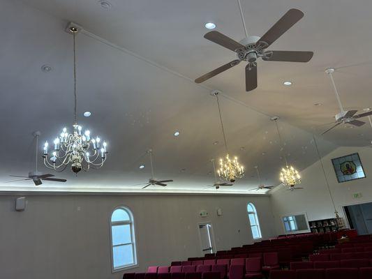 Installed new chandeliers at a church.