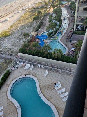 View of the pools from the balcony.