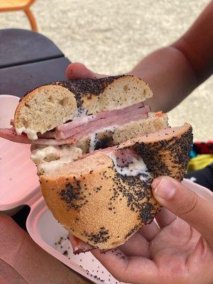 "Honey Ham" Breakfast Sandwich on Poppyseed Bagel