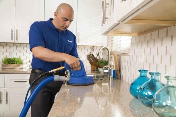 Our trained professionals will make your counter tops go from scuffed and smudged to sparkling and superb.