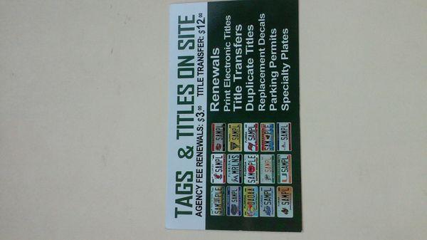 Business card back listing their services.