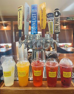 Our tap of rotating draft beers & rootbeer & fresh squeezed fruit drinks!