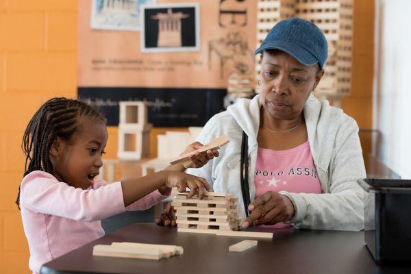 Creating a structure in our Keva Planks design and build exhibit