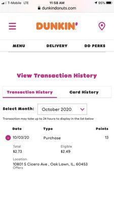 My order that I had to retrieve from the website, not from the down, broken DD app.