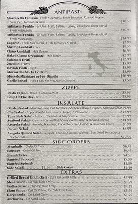 Antipasti menu