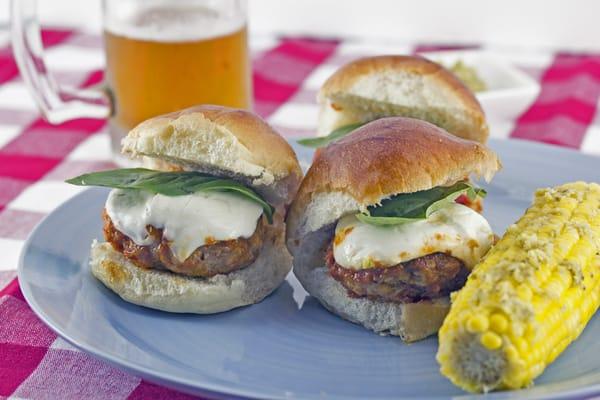 Spicy Italian Sliders & Corn on the Cob w/ parmesan pesto butter