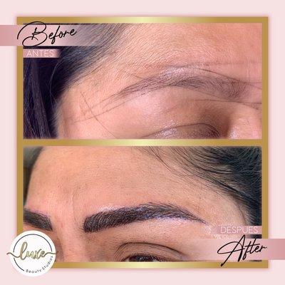 Microblading transformation make you appointment now call. (407)573-6311 / www.luxebeautystudios.com @luxebeautystudios on IG