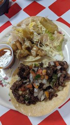 Carne Asada and shrimp taco