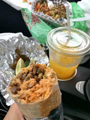 Burrito supreme and mango lemonade