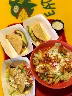 Taco Plate, Grilled Shrimp Salad