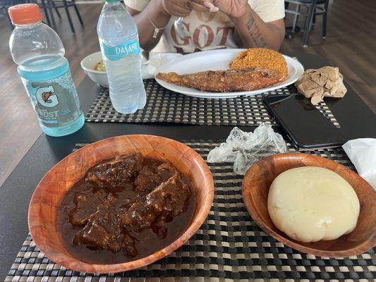 Oxtail and fufu my wife had the snapper and rice.