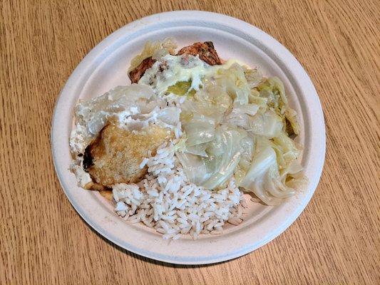 Continental Traders' salmon with lemon jam, red beans and rice, and potatoes au gratin.