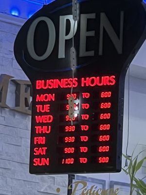 Hours as of 2/25/22