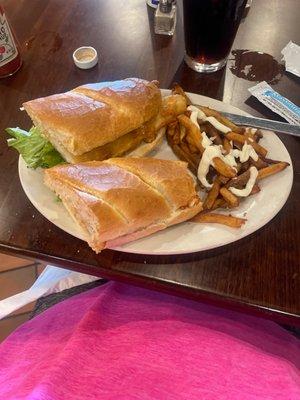 Beer batter fish sandwich with fries