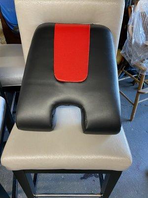 Workout bench after repair. He was able to keep the existing red material / side material that was not damaged!