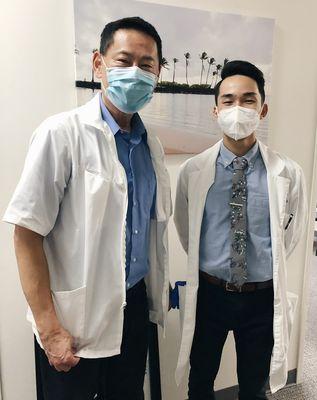 Dr. Gee and Dr. Yuan unintentionally matching. Dr. Gee hand-picked Dr. Ryan Yuan to take over his practice.