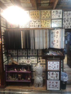 One of many displays of vintage tattoo memorabilia