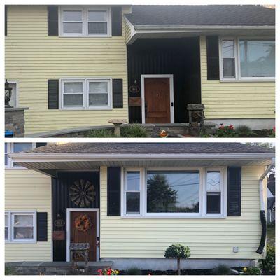 These are before and after pictures of the worst areas of green mold on the house.