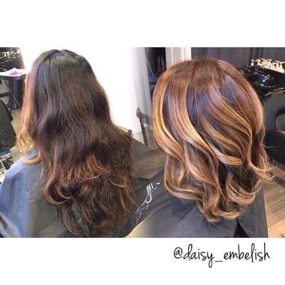 Before and After Balayage Ombre. Hair by Daisy O