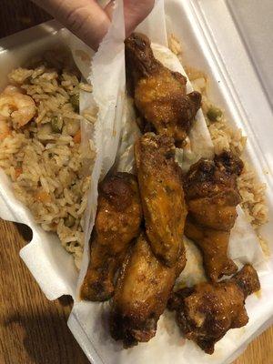 Six wings & shrimp fried rice for 9.99 not including tax