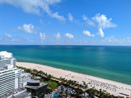 A photo from the balcony of our partial ocean view junior suite (Trèsor Tower).