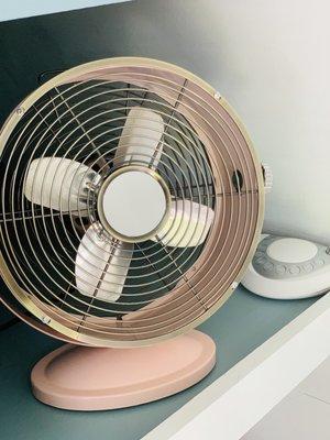 Luxury touches like retro fan and sound machine to send you off to dream land