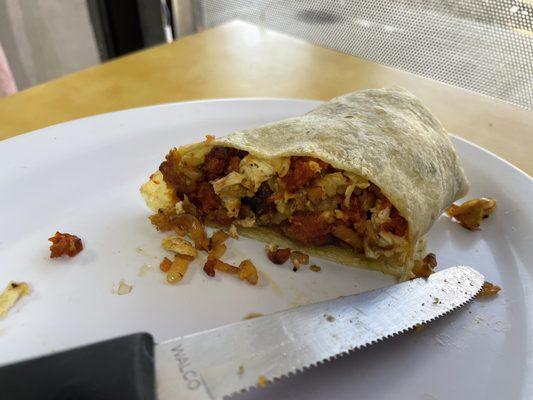 Burrito with chorizo and eggs