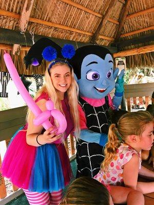 Vampirina having so much fun . Give us a call to book your favorite character