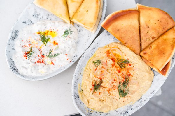 TZATZIKI (V) & CHICKPEA HUMMUS (V)