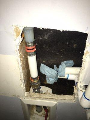 Eliminated pvc inside the home . And made the repair correctly . By code you can't have pvc under pressure inside a home.