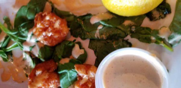 Shakers Bangin Shrimp with Spinach and Zip Sauce